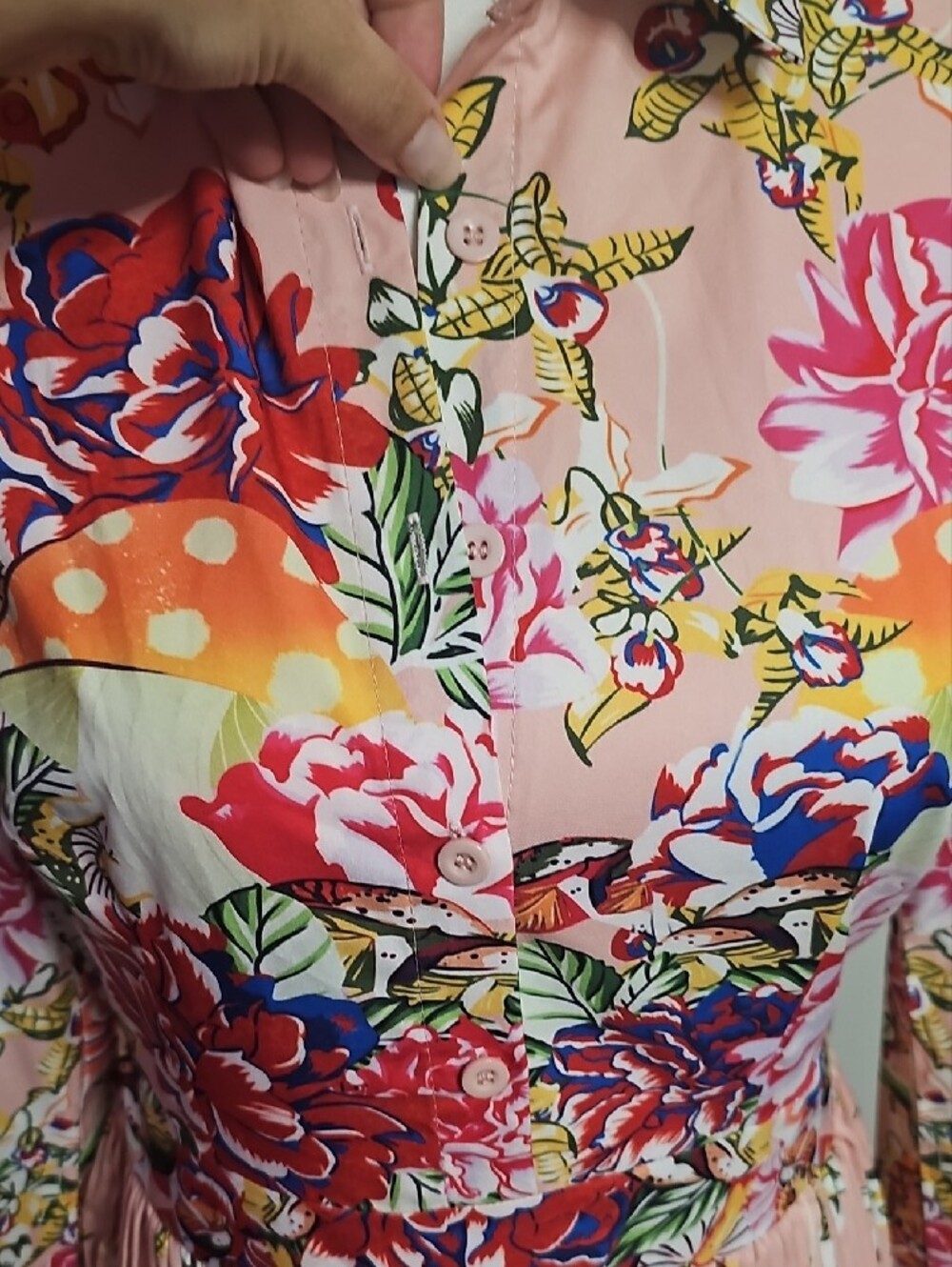 Floral Pink Pleated Shirt Dress - Picture 6 of 8